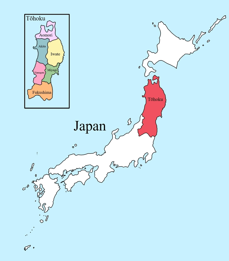 Region Tohoku na mapie Japonii z podziałem na prefektury / fot. Karolina Borkowska